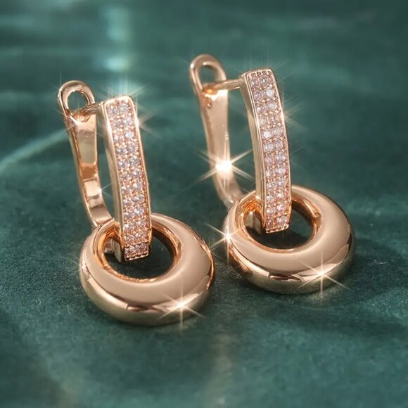 14K Pink Rose Gold Womens 1ct Diamond Hanging Drop Hoop Earrings Ladies Jewelry